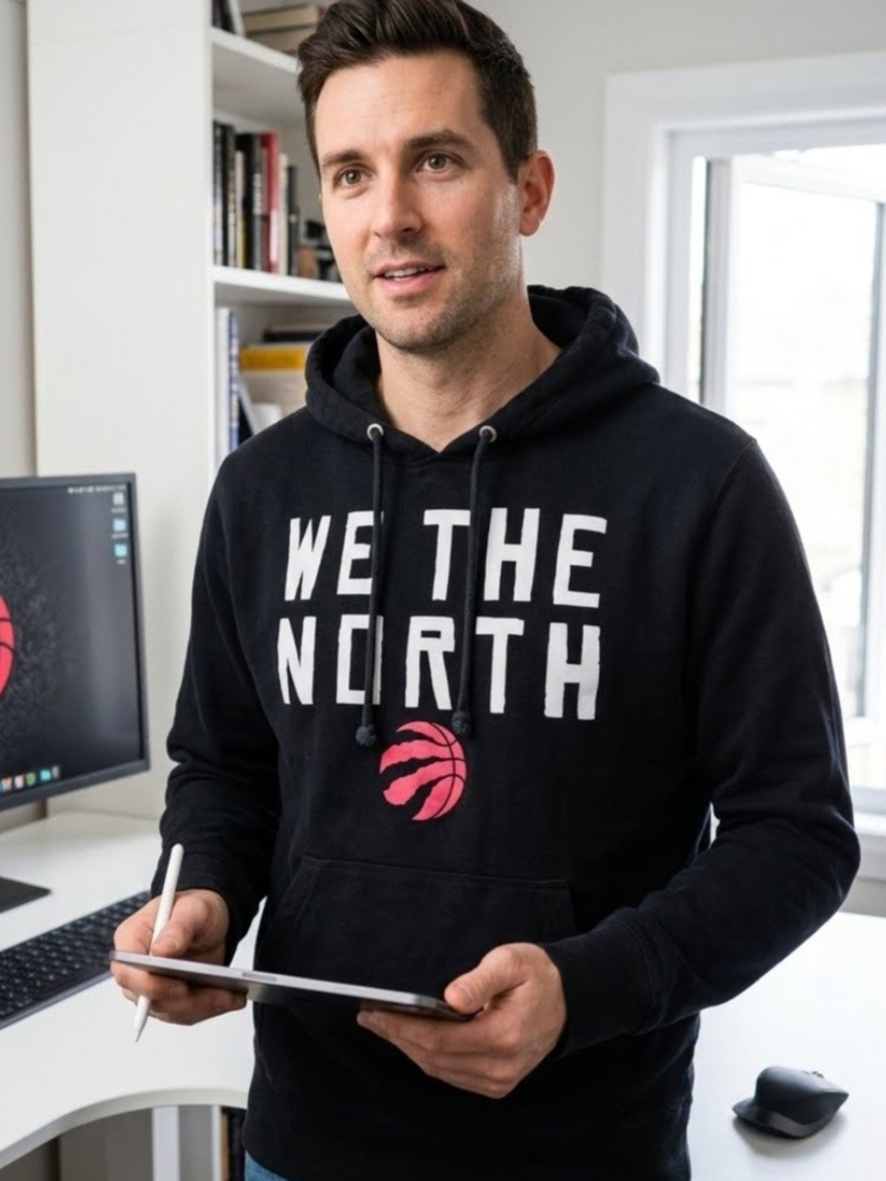 Men's Black 'We The North' Pullover Hoodie with Red Graphic